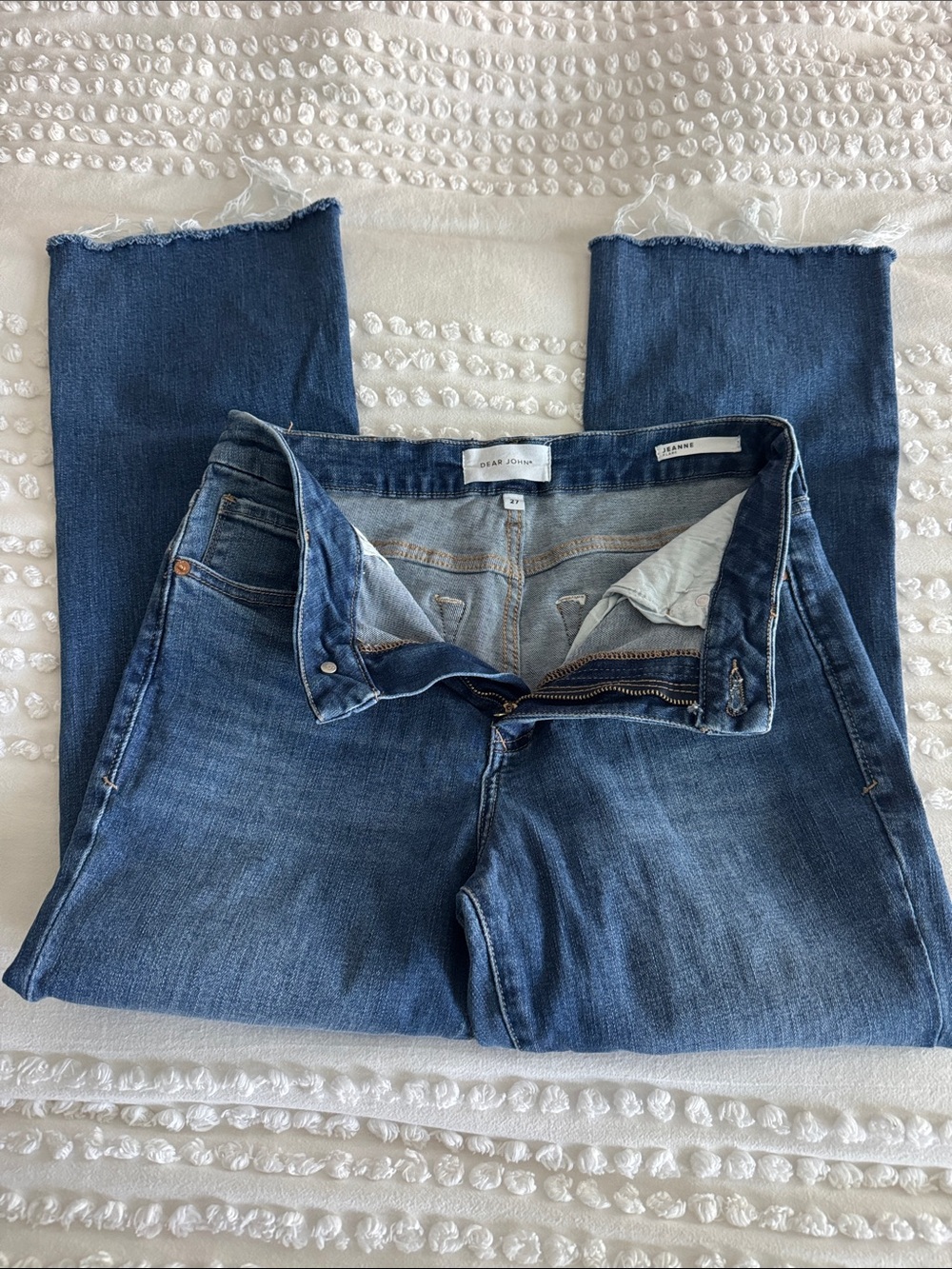 Dear John Jeanne Flare Blue Cropped Raw Hem Jean